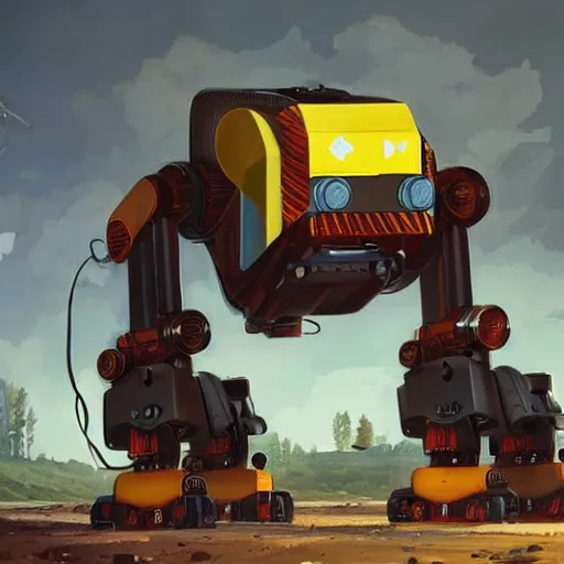 Image similar to giant quadrupedal mining robot, four legs, highly detailed body, industrial robot, photorealistic camera shot, in the style of simon stalenhag