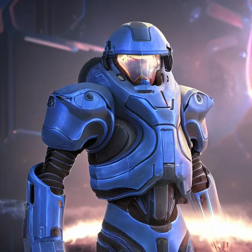 Image similar to detailed game cinematic cg of elon musk as a starcraft 2 marine, 3 d rendering, 4 k, full body