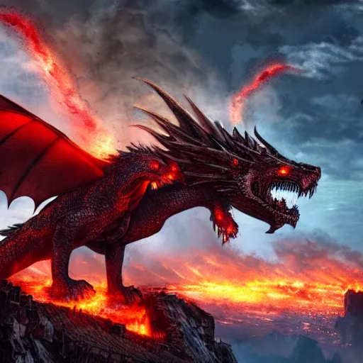 dragon destroying a city with fire, apocalyptic | Stable Diffusion