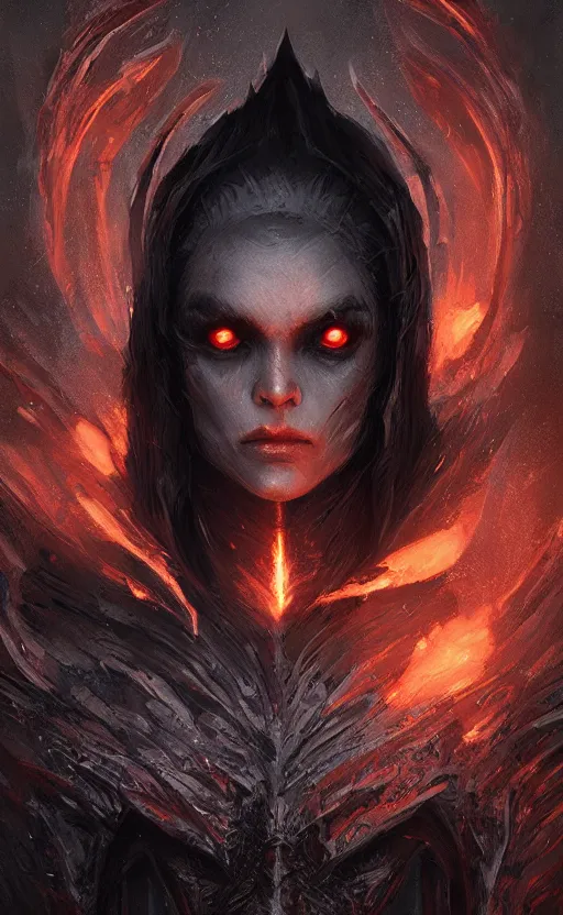 Image similar to female archfiend at the fiery pits of hell, flawless symmetrical pretty cute face, greg rutkowski, 8 k, shallow depth of field, intricate detail, concept art,