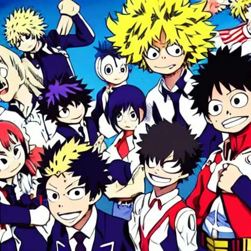 Prompt: my hero academia characters posing for a picture