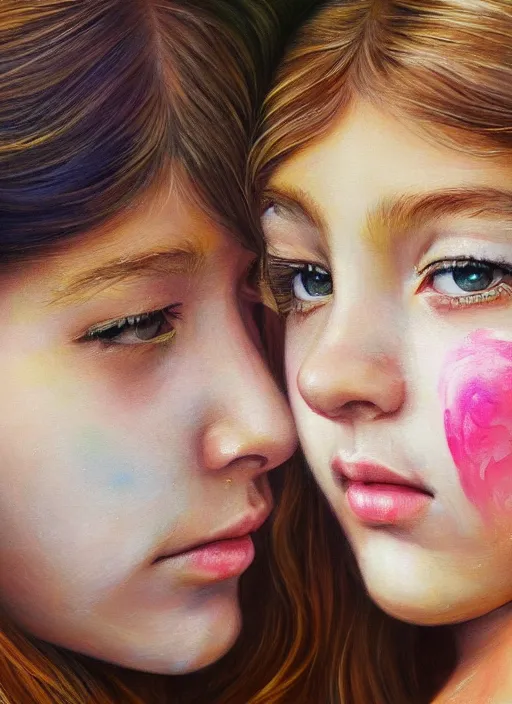 Image similar to a beautiful detailed painting of two girls face painting, realistic, f 8, 4 k hd wallpaper