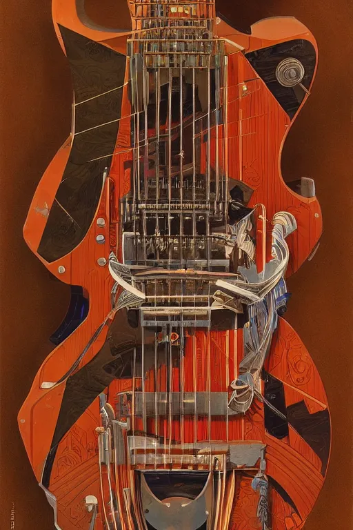 Prompt: a fretboard by Ralph McQuarrie, Syd Mead and Android Jones intricate details, vibrant