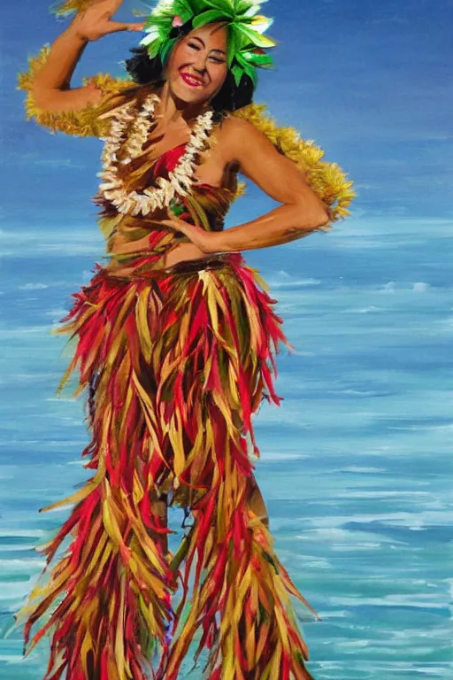 Prompt: female dancer aloha hula by kim taylor reece