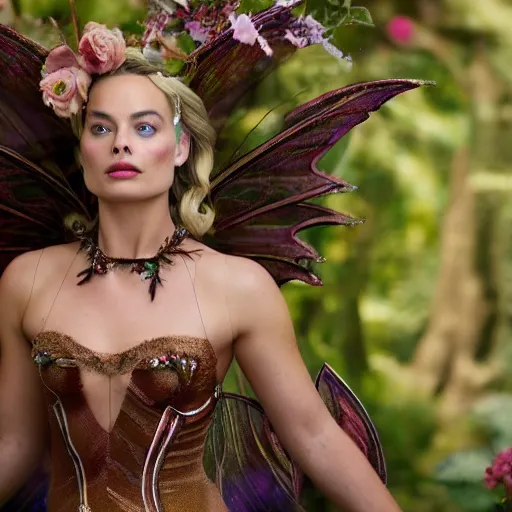 Image similar to margot robbie as a beautiful fairy, 8 k resolution hyperdetailed photo realistic, extremely high quality and life like