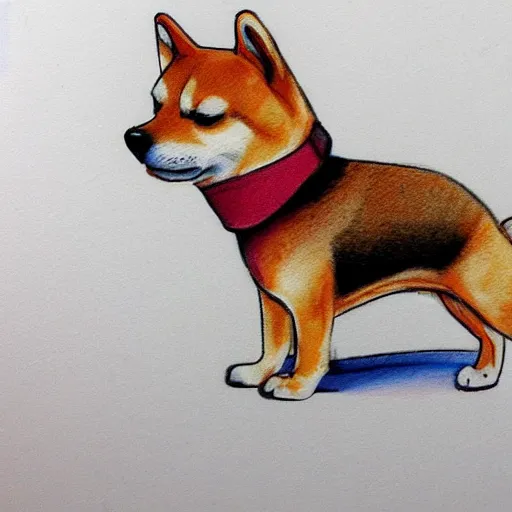 Image similar to sketch of a shiba inu, red crayon, bloo