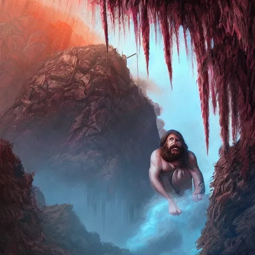 Prompt: Mrbeast as a cave man , digital art , hyperdetailed , trending on artstation , matte painting , CGSociety , pinterest