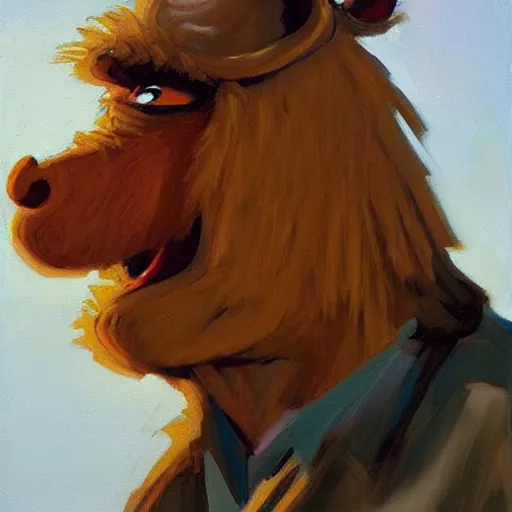 Image similar to greg manchess portrait painting of alf from the 8 0 s tv show alf, medium shot, asymmetrical, profile picture, organic painting, sunny day, matte painting, bold shapes, hard edges, street art, trending on artstation, by huang guangjian and gil elvgren and sachin teng