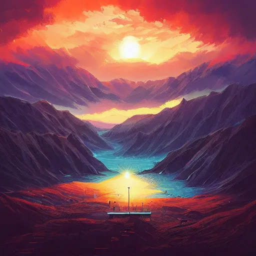 Prompt: epic landscape, highly detailed : alena aenami