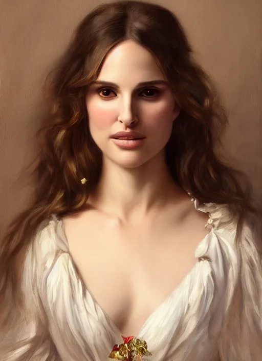 Image similar to a beautiful painting of natalie portman by felix resurreccion hidalgo, pre-raphaelite, detailed, trending on artstation, hd, masterpiece