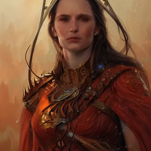 Image similar to the female flame wizard as a realistic d & d fantasy character, closeup portrait art by donato giancola and greg rutkowski, vintage retro, realistic face, digital art, trending on artstation, symmetry!!