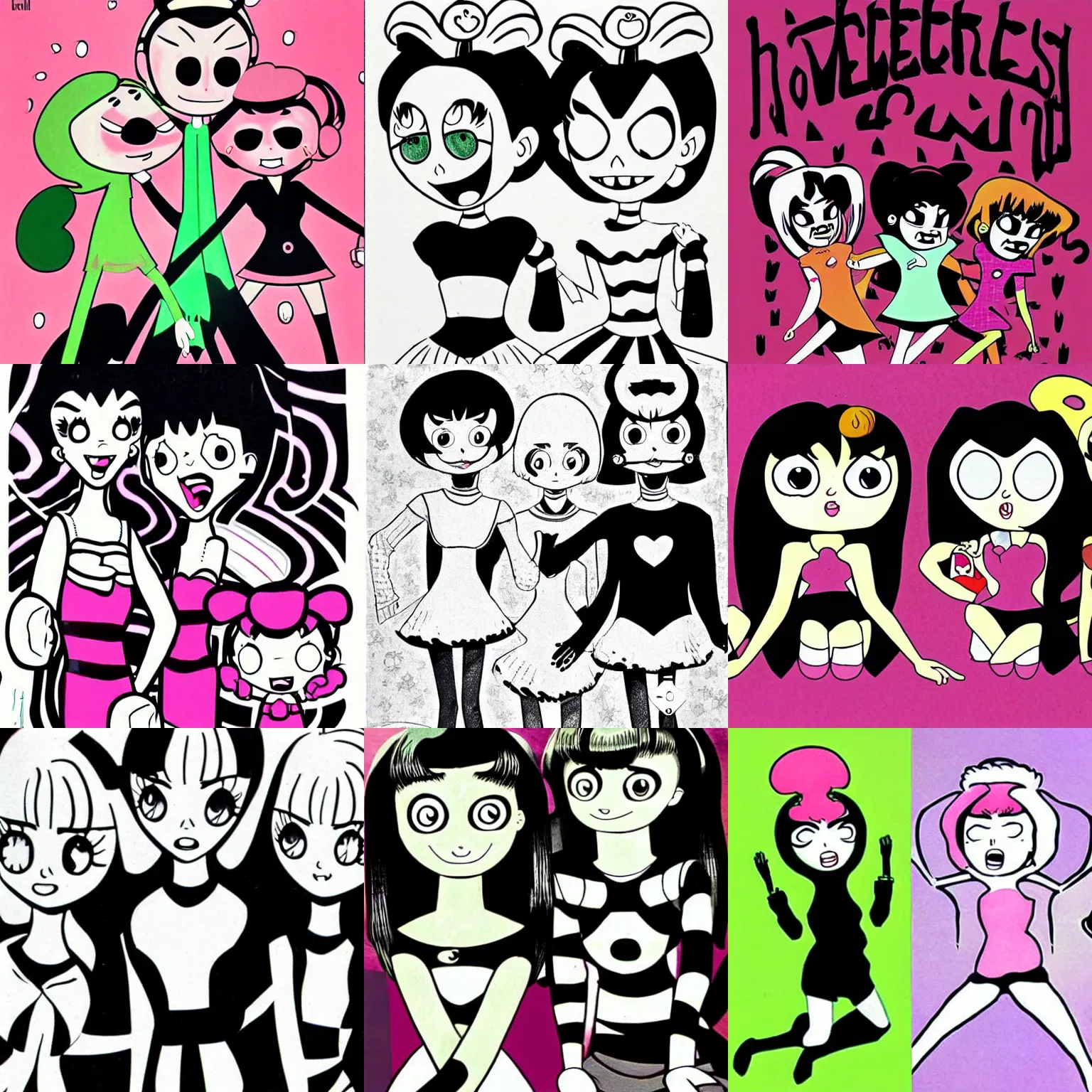 Prompt: powerpuff girls by Junji Ito