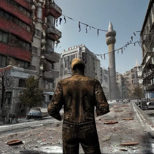 Image similar to fallout style istanbul, realistic