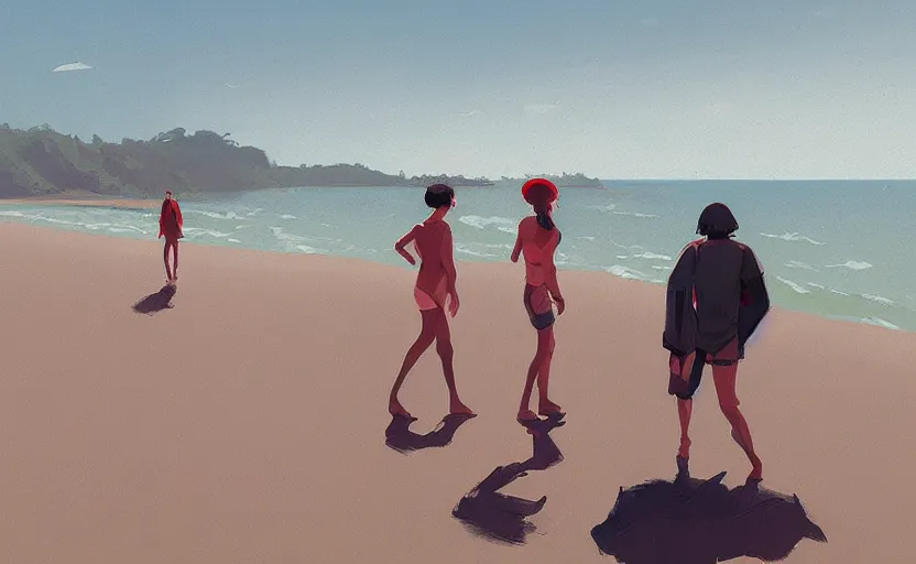 Prompt: a day at the beach by Atey Ghailan