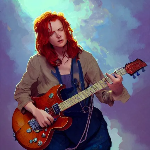 Prompt: a ginger hardrocker cat playing electric guitar, cinematic lighting, highly detailed, digital painting, artstation, concept art, smooth, sharp focus, illustration, art by Terry Moore and Greg Rutkowski and Alphonse Mucha