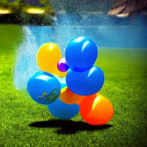 Prompt: portrait of a waterballoon explosion, unreal engine, super slow motion, blue background