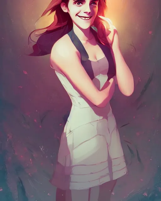 Image similar to beautiful full body Emma Watson smiling illustration by lois van baarle and loish and ross tran and rossdraws and sam yang and samdoesarts and artgerm