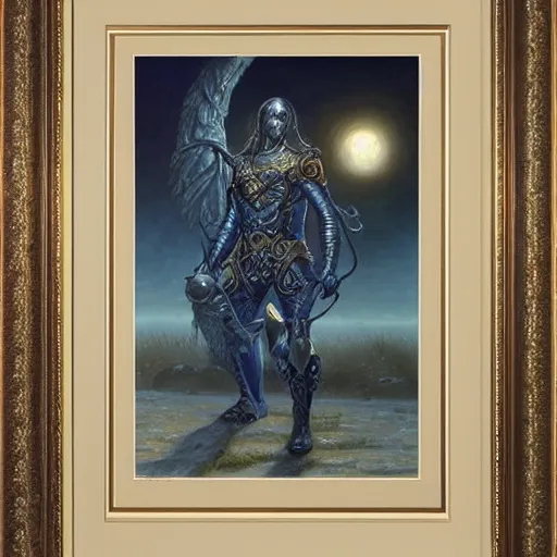 Prompt: framed Moonlight Greatsword, art by Donato Giancola and James Gurney, digital art, trending on artstation