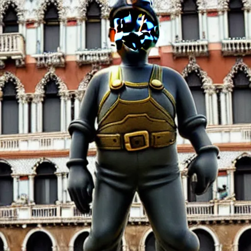 Image similar to beautiful photograph of super mario bronze statue, situated in venice