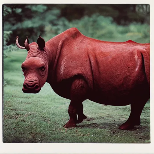 Prompt: poloroid photography of a red rhino in new york,