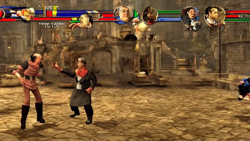 Prompt: mr bean fighting queen elizabeth in mortal kombat, video game, gameplay, screenshot