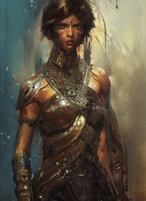 Image similar to Oil painting of a female human warrior, portrait, D&D, Magic The Gathering, by Craig Mullins, Nekro, Victo Ngai, centered, symmetrical, 8k, sharp focus