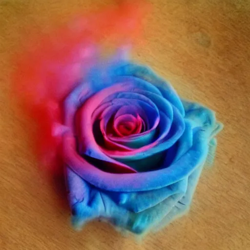 Prompt: rose made of colored smoke