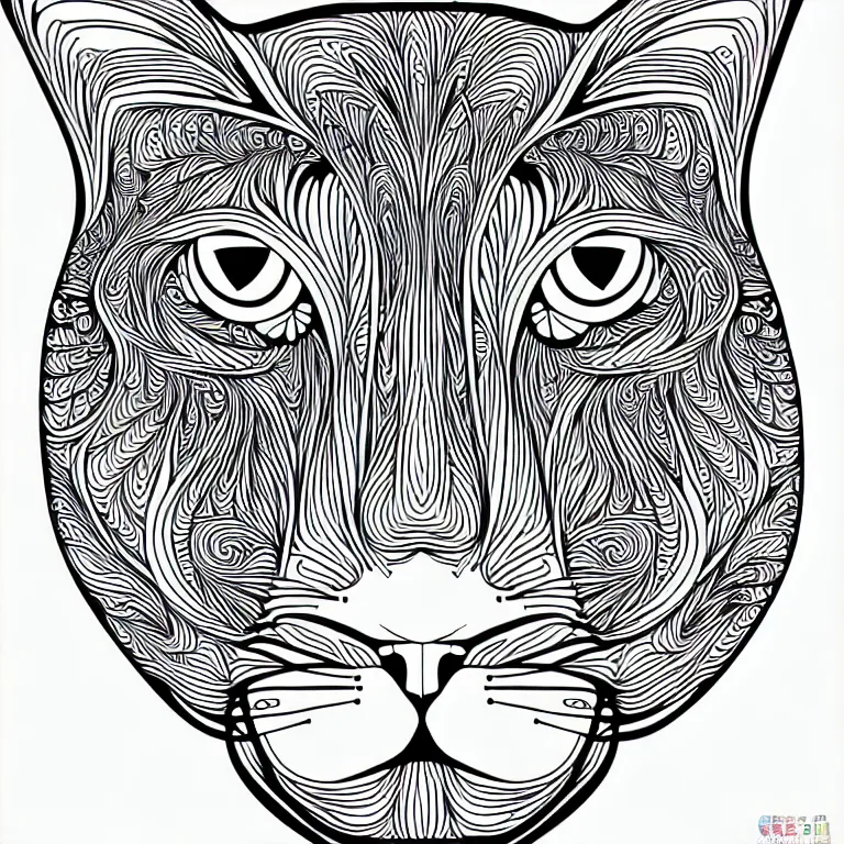 Image similar to cat's head, ornamental, fractal, line art, vector, outline, simplified, colouring page