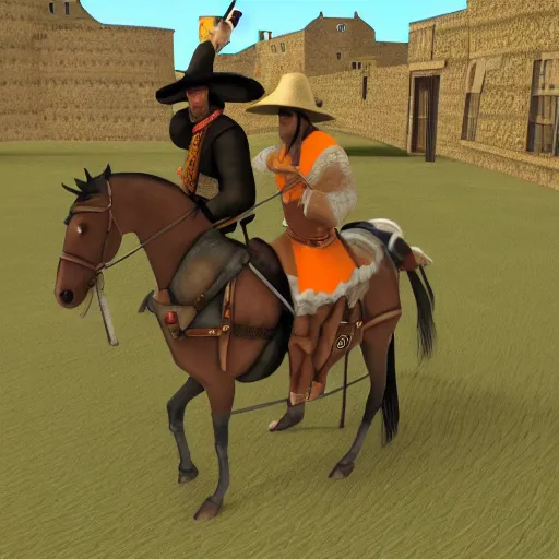 Image similar to don quixote and sancho panza in second life