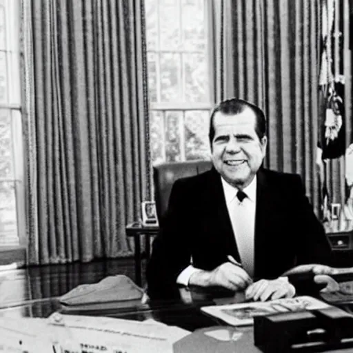 Image similar to Nixon drinking heavily in the oval office, historical photo