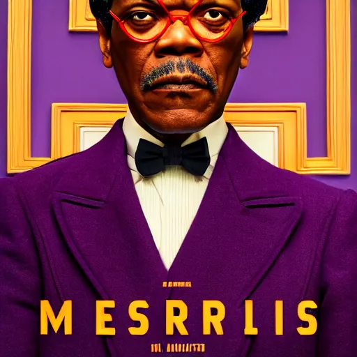 Image similar to film by wes anderson, the grand budapest hotel style, pulp fiction movie, highly detailed, photorealistic, full - body, samuel l jackson posing in cafe, perfect symmetrical eyes, 8 k resolution, digital art, hyper realistic