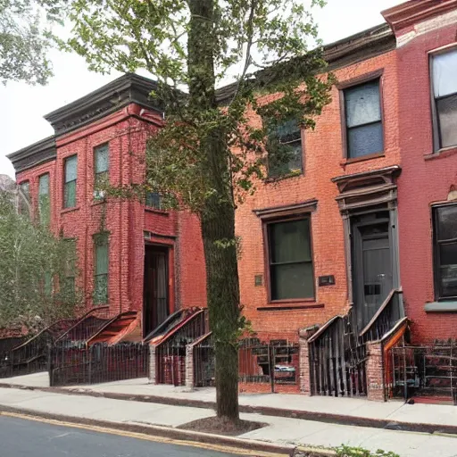 Image similar to 1 9 th - century brooklyn brownstone building, small creek