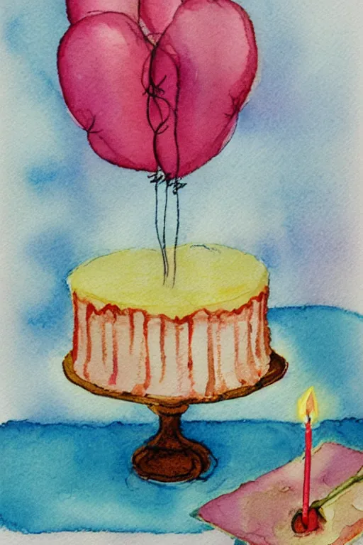 Prompt: birthday cake, postcard, watercolor, color theory