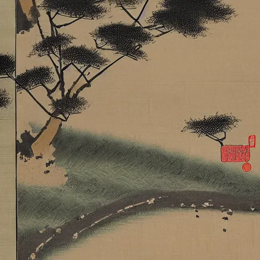 Prompt: ancient japanese landscape painting