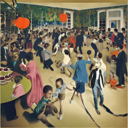 Prompt: having a cool party birthday party, painting by neo rauch, highly detailed