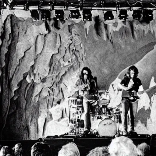 Image similar to the doors playing a show painted on a cave wall