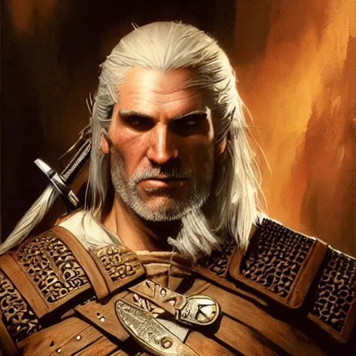 Image similar to geralt of rivia spring light, painting by aramaki, shinji, craig mullins, j. c. leyendecker