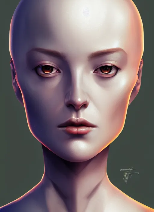 Image similar to portrait of female android, symmetry, intricate, elegant, highly detailed, smooth, sharp focus, concept art, digital painting, illustration, artstation, by fra angelico and greg ruthkowski