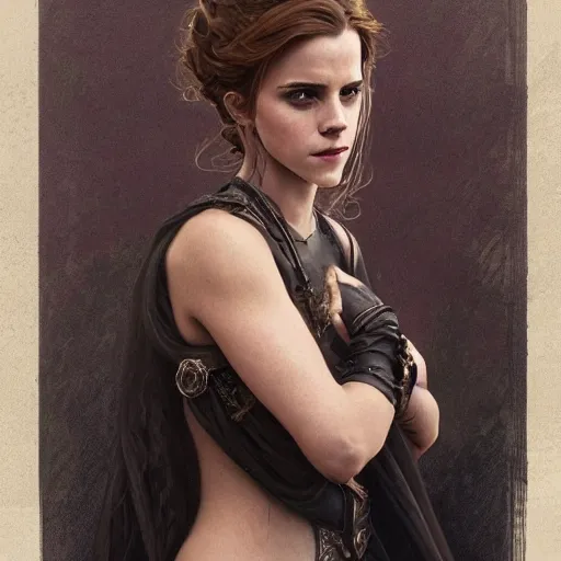 Prompt: emma watson as a witch, scarlett johanson as a rogue, leather armor, d & d, fantasy, intricate, elegant, highly detailed, digital painting, artstation, concept art, matte, sharp focus, illustration, art by greg rutkowski and alphonse mucha