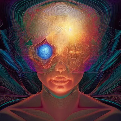 Image similar to beautiful portrait of intelligence, spatial space deformation in latent space, math art, astral plane, key light, by artgerm and dan mumford and gustave dore