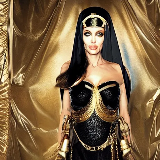 Image similar to angelina jolie in a cleopatra cosplay, studio professional photo