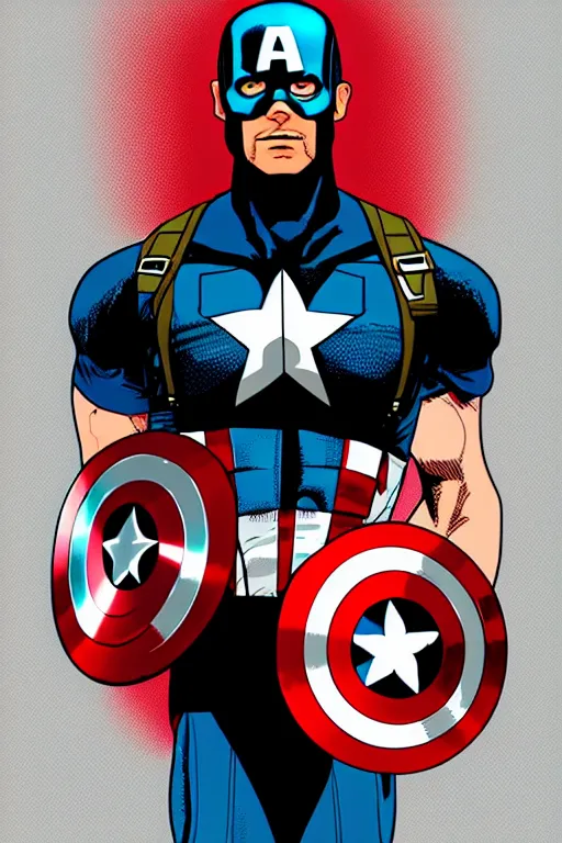 Image similar to Captain America high quality digital painting in the style of Laurie Greasley