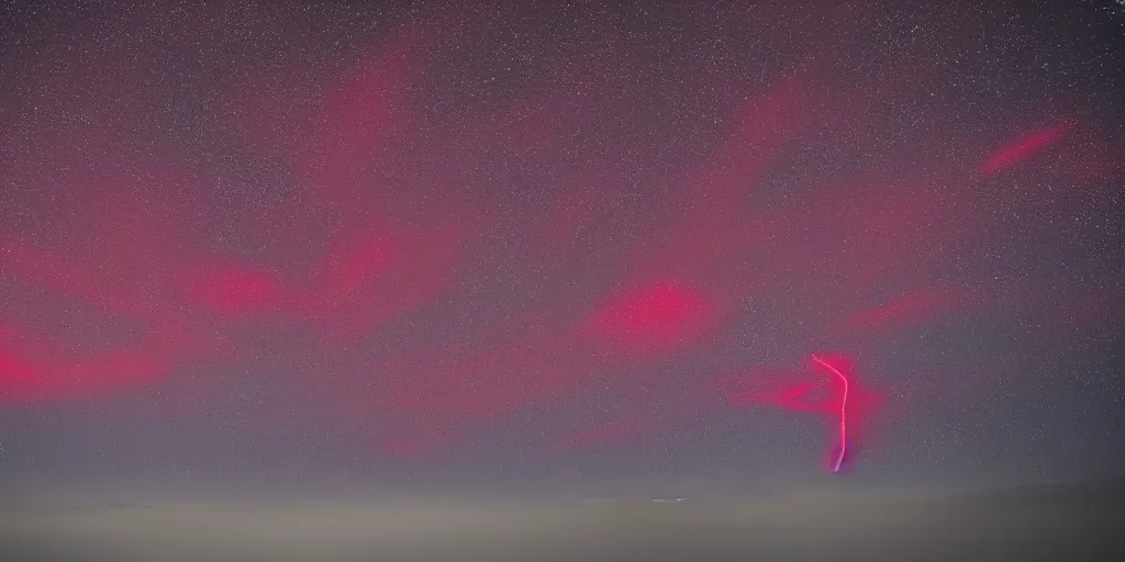 Prompt: red sprites in the atmosphere, night, photo