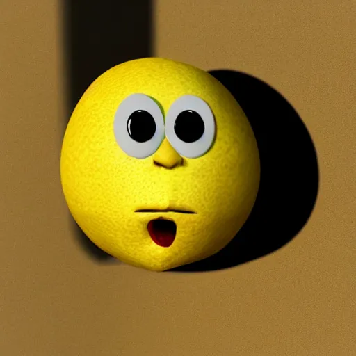 Prompt: lemon with sad face, 3 d, realistic