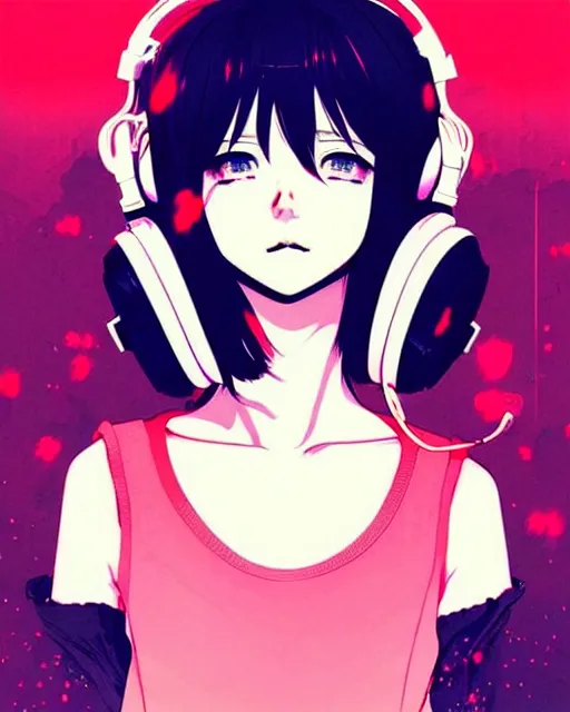 Image similar to girl wearing headphones, very anime!!! anime!! intricate details, high contrast colors, poster background, art by conrad roset and ilya kuvshinov