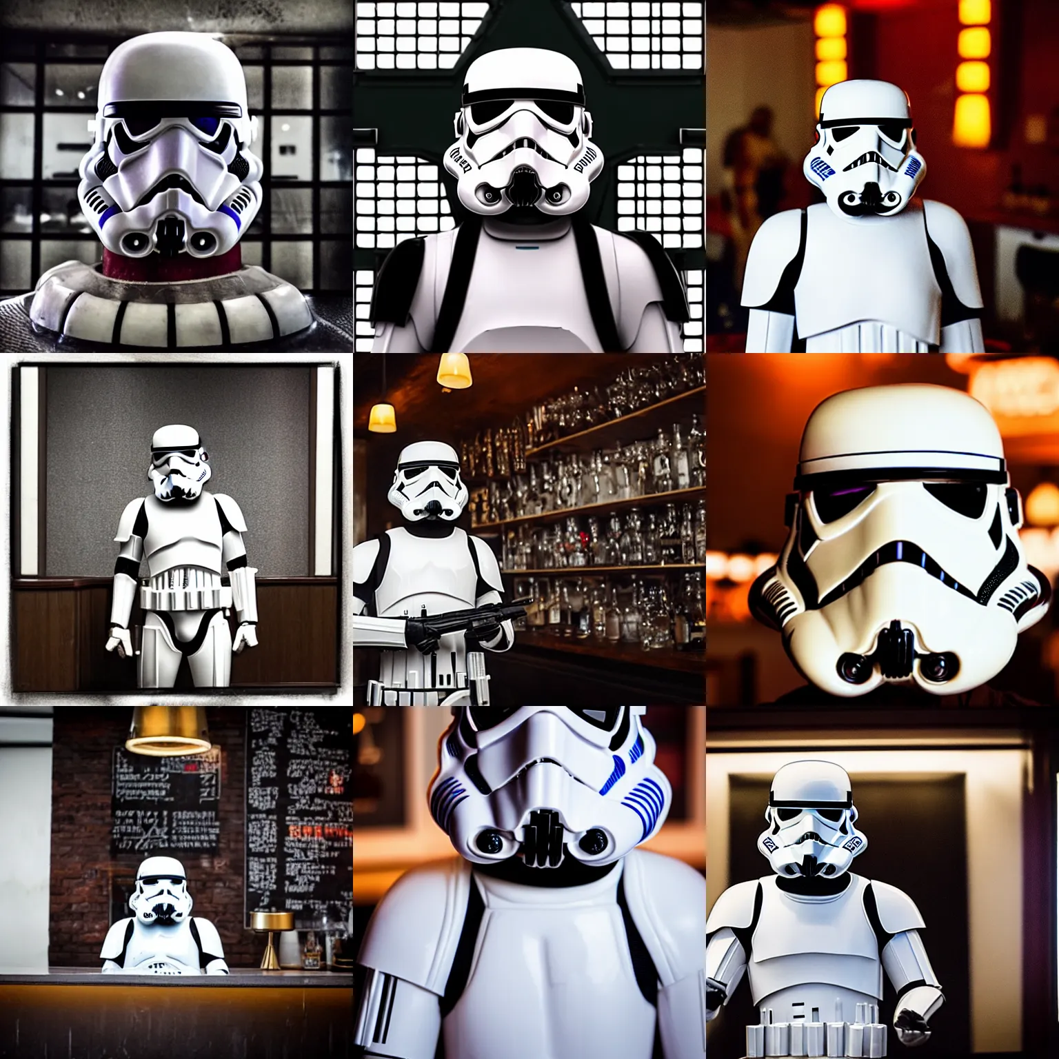 Prompt: a portrait of a stormtrooper in a 80’s themed bar