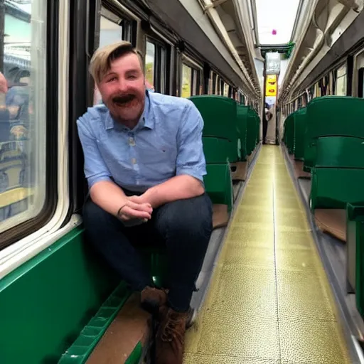 Prompt: an irish guy on a train in europe