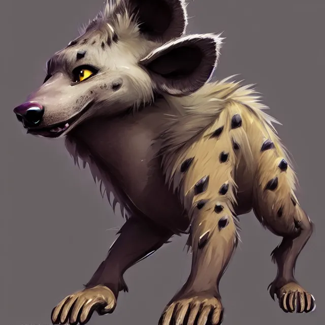 Image similar to character concept art of a male anthropomorphic furry hyena | | cute - fine - face, pretty face, key visual, realistic shaded perfect face, fine details by stanley artgerm lau, wlop, rossdraws, james jean, andrei riabovitchev, marc simonetti, and sakimichan, trending on artstation