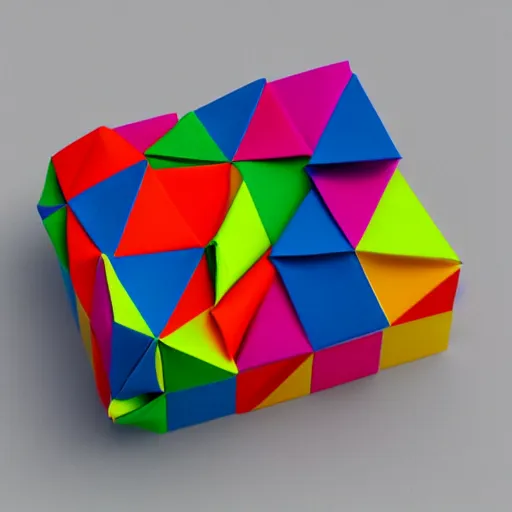 Image similar to origami architecture in multi colored paper, 3 d render, ultra detailed, on white background, studio shot