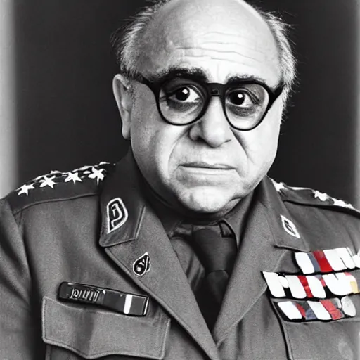 Image similar to portrait photograph of Danny DeVito as a WW2 Nazi Germany general
